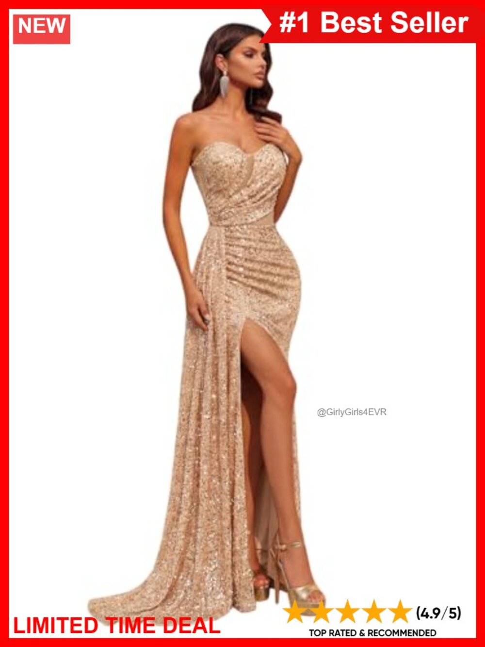 Sequin Tulle Strapless Prom Dress Floor Length Formal Evening Gown